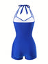 SHEIN Swim Lushore 1pc Women Solid Color Backless Halter One-Piece Swimsuit, Suitable For Beach Vacation For Summer0