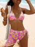 SHEIN Swim Mod Women's Floral Print Halter Backless Sexy Bikini 3-Piece Swimwear Set For Beach Vacation000