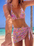SHEIN Swim Mod Women's Floral Print Halter Backless Sexy Bikini 3-Piece Swimwear Set For Beach Vacation