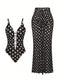 SHEIN Swim Oasis 2pcs/Set Fashionable Polka Dot Print Beaded Chest Swimsuit Cover Up, High-End Design, Hot