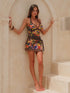 SHEIN Swim Oasis Spring/Summer New Tropical Plant & Parrot Print Halter Backless Ruched Waist Slimming One1