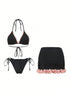 SHEIN Swim Oasis Summer Beach Women 3-Piece Swimsuit Set: Pink Floral Decorated Triangle Top0