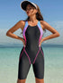 SHEIN Swim SPRTY Women's Round Neck Sleeveless Geometric Back Fish Scales Print Striped One-Piece Swimsuit, Suitable For Surfing And Beach Vacation Summer0