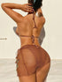 SHEIN Swim SXY 3pcs/Set Bohemian Style Crochet Fishnet Fabric Sexy Sparkle Decor Bikini Set, Brown Beach Vacation1