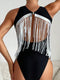 SHEIN Swim Sparkling Halter Neck Hollow Out One-Piece
