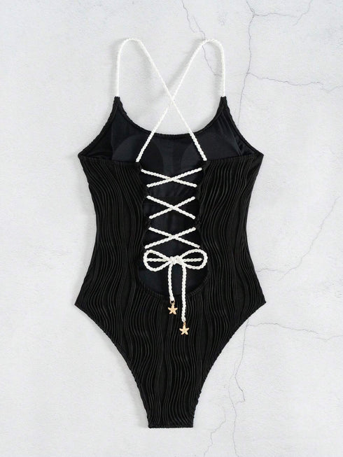 SHEIN Swim Springbreak Women's Solid Color Textured