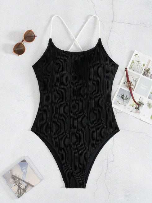 SHEIN Swim Springbreak Women's Solid Color Textured