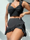 SHEIN Swim Summer Beach Solid Bikini Set Twist Tank Top & Ruffle Trim Beach Skirt & Bikini Bottom 3 Pieces Bathing Suit
