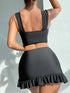 SHEIN Swim Summer Beach Solid Bikini Set Twist Tank Top & Ruffle Trim Beach Skirt & Bikini Bottom 3 Pieces Bathing Suit