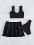 SHEIN Swim Summer Beach Solid Bikini Set Twist Tank Top & Ruffle Trim Beach Skirt & Bikini Bottom 3 Pieces Bathing Suit