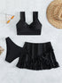SHEIN Swim Summer Beach Solid Bikini Set Twist Tank Top & Ruffle Trim Beach Skirt & Bikini Bottom 3 Pieces Bathing Suit