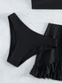SHEIN Swim Summer Beach Solid Bikini Set Twist Tank Top & Ruffle Trim Beach Skirt & Bikini Bottom 3 Pieces Bathing Suit