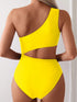 SHEIN SHEIN Swim Summer Women Solid Color Asymmetric Neck Sleeveless Slim Fit Casual One Piece Swimsuit
