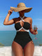 بدلة سباحة SHEIN Swim Vcay قطعة واحدة للنساء، بلون مغاير، بتصميم مفرغ، ورباط متقاطع حول العنق
