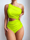 SHEIN Swim Women Spring Break Solid Color Hollow Out Ruched One-Piece Swimsuit