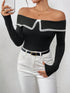 SHEIN Unity Women Long Sleeve Lace-Trim Tight Fit T-Shirt,Black And White Splice,Christmas T- Shirt,Sexy Top,Elegant T-Shirt Graphic Tees Women Tops For Spring