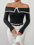 SHEIN Unity Women Long Sleeve Lace-Trim Tight Fit T-Shirt,Black And White Splice,Christmas T- Shirt,Sexy Top,Elegant T-Shirt Graphic Tees Women Tops For Spring