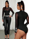 SHEIN Unity Women's Elegant Rhinestone Mesh Splice Sexy Bodysuit