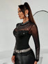 SHEIN Unity Women's Elegant Rhinestone Mesh Splice Sexy Bodysuit
