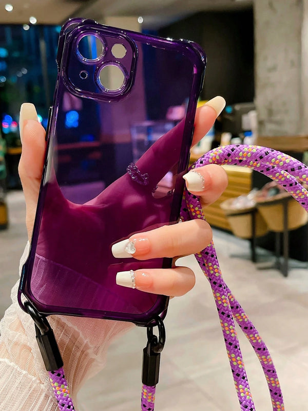 SHEIN Valentines 1pc Simple Four Corner Anti-Fall Hook Design Tpu Anti-Fall Case Compatible With Iphone, With Shoulder