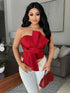 SHEIN Vavine Women's Autumn/Winter Stylish Wine-Red Top With A Bow Accent At The Chest, Structured Fabric00