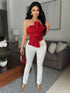 SHEIN Vavine Women's Autumn/Winter Stylish Wine-Red Top With A Bow Accent At The Chest, Structured Fabric0