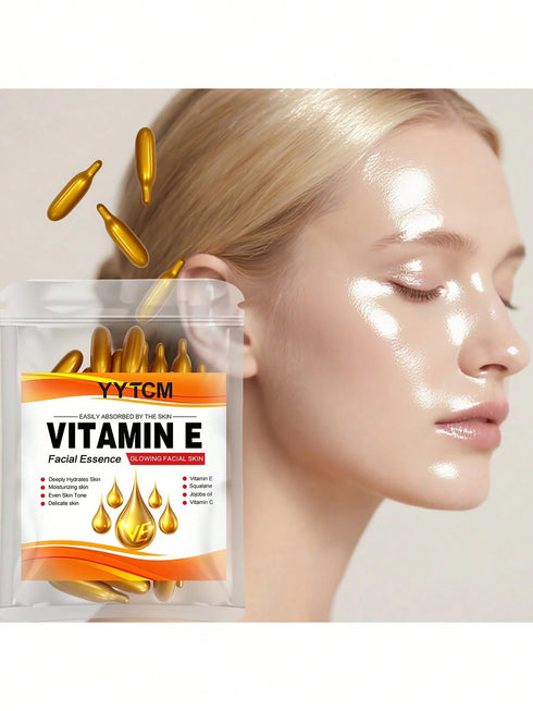 SHEIN Vitamin E Deep Moisturizing Capsule Essence, Hydrating And Smoothing Skin, Contains Phytosqualane, Vitamin C, Deep Hydrating And Brightening Essence (18pcs/30pcs/50pcs/60pcs/90pcs) Gold0