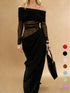 SHEIN WOWDARK Summer Dress, Black Fashionable Elegant Off-Shoulder Mesh Hollow Out Slim Fit Dress For Women1