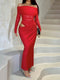 SHEIN WOWDARK Summer Dress, Red Elegant Off-Shoulder Mesh Hollow Out Slim Fit Dress, Formal Party Gown For Women