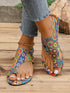 SHEIN Women's Bohemian Style Sunflower Hook-And-Loop Design Flat Sandals, European And American Fashion Casual Retro0