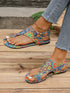 SHEIN Women's Bohemian Style Sunflower Hook-And-Loop Design Flat Sandals, European And American Fashion Casual Retro