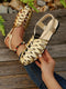 SHEIN Women's Fashion Casual Woven Hollow Breathable Roman Flat Sandals