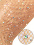 Decorative mesh fabric with embedded rhinestones on a beige background