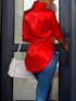 SHEIN Women's Fashion Satin Lapel Side Slit Draping Elegant Long Sleeve Blouse 0