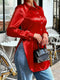 SHEIN Women's Fashion Satin Lapel Side Slit Draping Elegant Long Sleeve Blouse