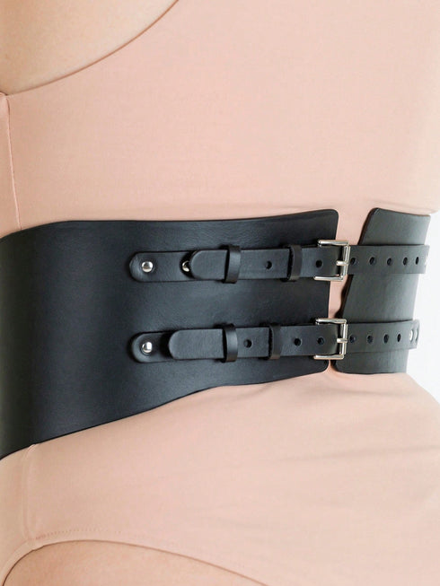 SHEIN Women's Fashion Wide Belt, Gothic Corset Belt, PU Leather Bustier3