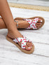 SHEIN Women's Flat Sandals Cherry Print Fashion Shoes Thick Sole Textured Summer Beach Slippers00