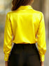 SHEIN Women's Satin Lapel Long Sleeve Shirt, Draping Texture, Professional Workwear0
