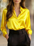 SHEIN Women's Satin Lapel Long Sleeve Shirt, Draping Texture, Professional Workwear