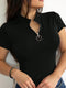SHEIN Women's Solid Color Half-Zip Collar Short Sleeve Fitted Summer T-Shirt