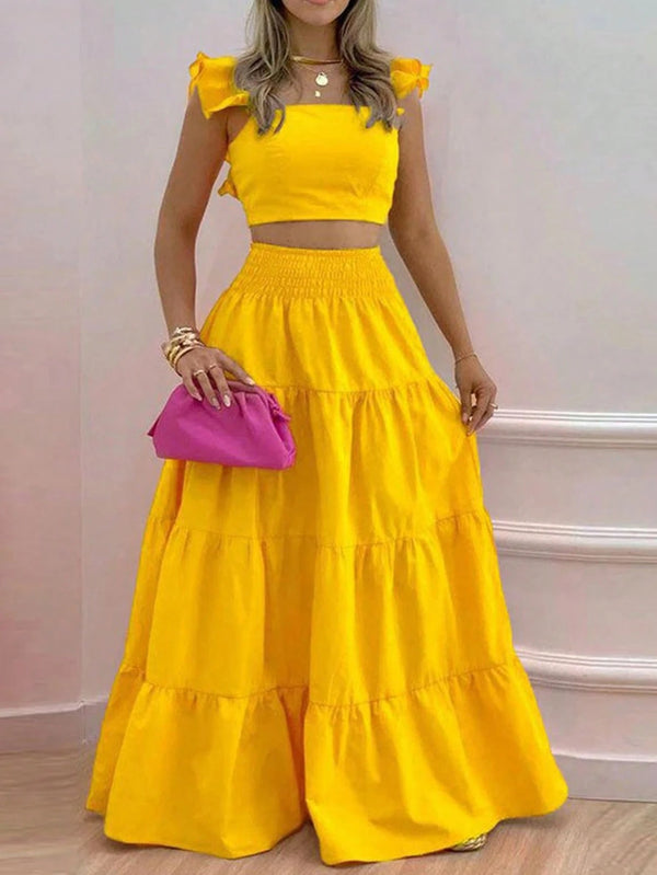 SHEIN ZIAI New Summer Mid-Rise Sexy Strappy Flared Skirt Fashionable Printed Women's Two Pieces Set