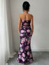 SHEIN Zolique 2 Pieces Tie Knot Sexy Women's Rose Print Tube Top And Long Fish Tail Skirt, New Year's Party Purple Floral 200