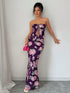 SHEIN Zolique 2 Pieces Tie Knot Sexy Women's Rose Print Tube Top And Long Fish Tail Skirt, New Year's Party Purple Floral 20