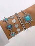 SHEIN imoli 4 PCS Beach Holiday Style Green Turquoise Square Petal Silver Bracelets Set For Women Party Gift (Black Fading Effect Random Size And Asymmetrical Flower Quantity) Valentines