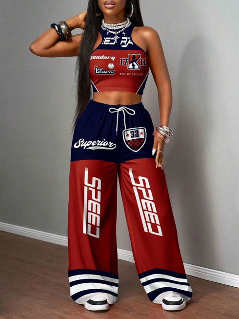 SHEIN laydiva 2pcs/Set Women Casual Street Style Tight Camisole And Loose Pants Suit0