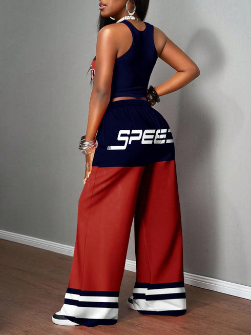 SHEIN laydiva 2pcs/Set Women Casual Street Style Tight Camisole And Loose Pants Suit1