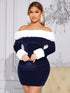 SXY Women Elegant Plush Trim Off Shoulder Bodycon Dress