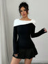 Selianne Women Bow Decor Contrast Color Knitting Long Sleeve