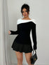 Selianne Women Bow Decor Contrast Color Knitting Long Sleeve