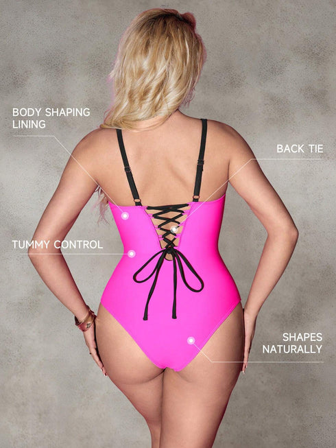 SHEIN 1pc Plus Size Tummy Control Backless One-Piece Swimsuit